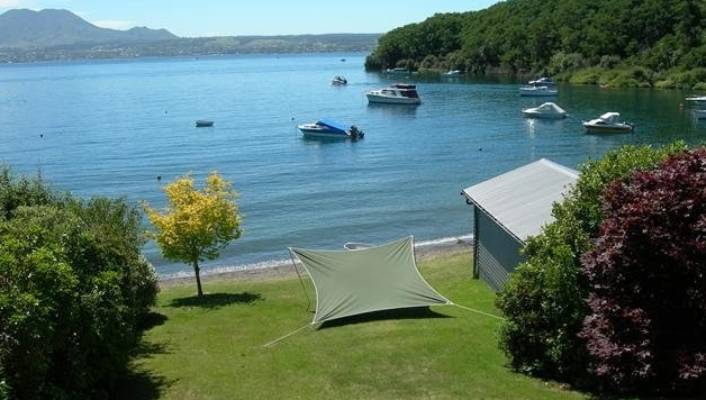 SUPPLIED The Taupō bach comes with its own private beach.